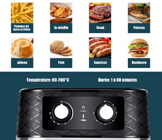 5L Hot Air Fryer 1700W Oil-Free Fryers Non-Stick Basket