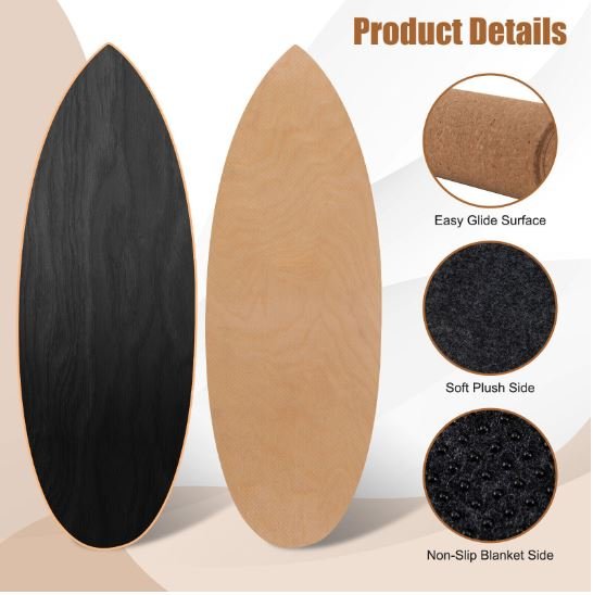 Balance Training Board with Roller and Non-Slip Mat Black