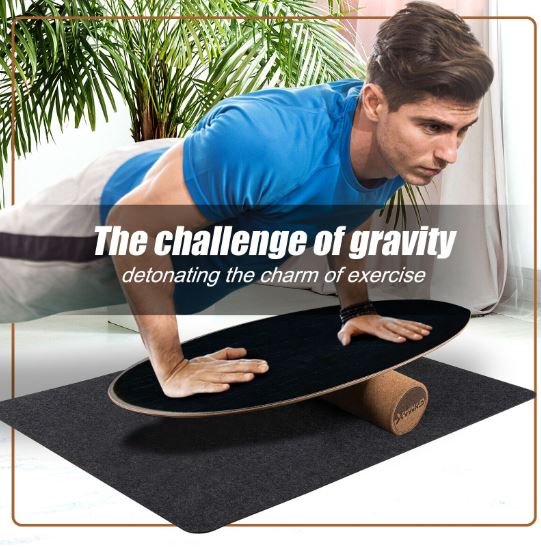 Balance Training Board with Roller and Non-Slip Mat Blue