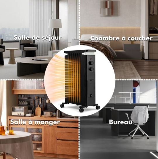 Oil Electric Radiator Space Heater 1500W 3 Adjustable Heats Dryer Double Protection