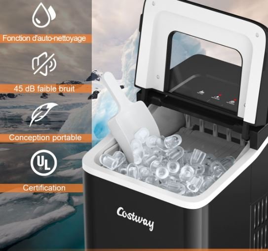Ice Maker 12KG/24H 9 Ice Cubes per 8 Min with 1.6L Tank Self-Cleaning