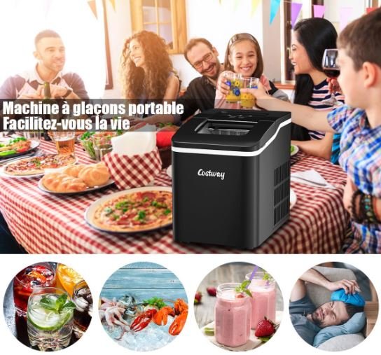 Ice Maker 12KG/24H 9 Ice Cubes per 8 Min with 1.6L Tank Self-Cleaning