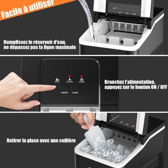 Ice Maker 12KG/24H 9 Ice Cubes per 8 Min with 1.6L Tank Self-Cleaning