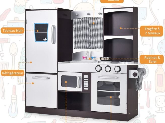 Children's Kitchen in Non-Toxic Fir with 2-Tier Refrigerator, Sink, Oven