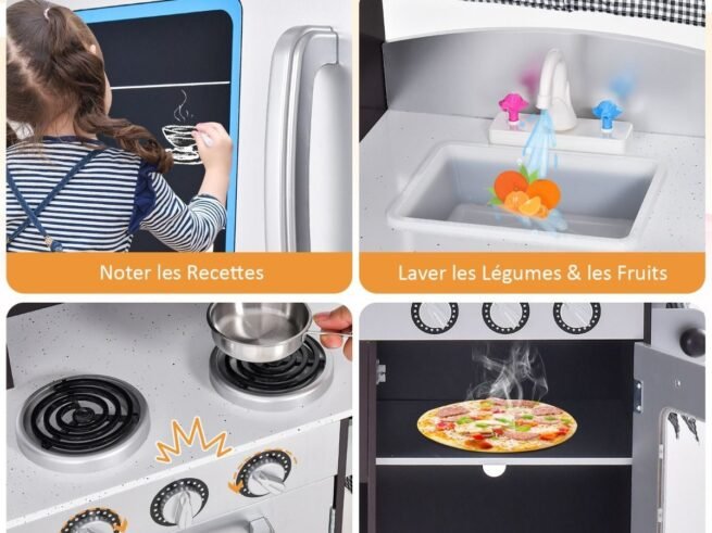 Children's Kitchen in Non-Toxic Fir with 2-Tier Refrigerator, Sink, Oven