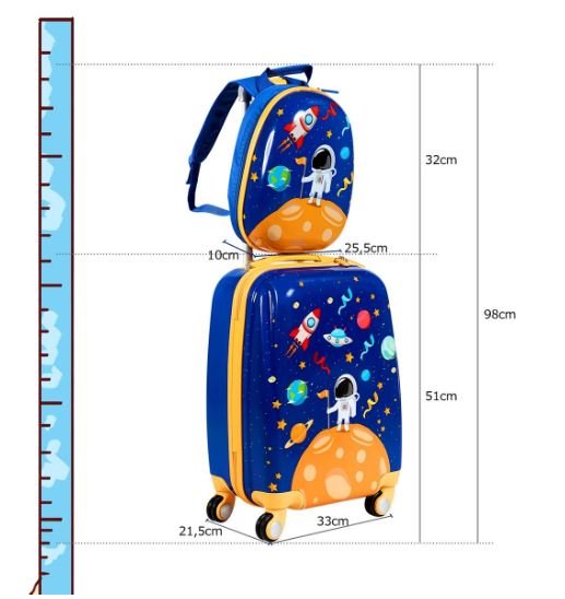 18" Children's Suitcase and 12" Backpack Hand Luggage with 4 Wheels