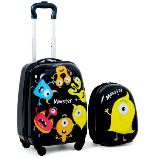 Children's Suitcase on Wheels 16'' + 12'' Backpack Luggage Set Little Monster