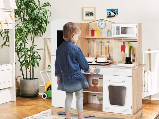 Children Kitchen with Microwave Oven Faucet 5 Accessories Imitation Toy