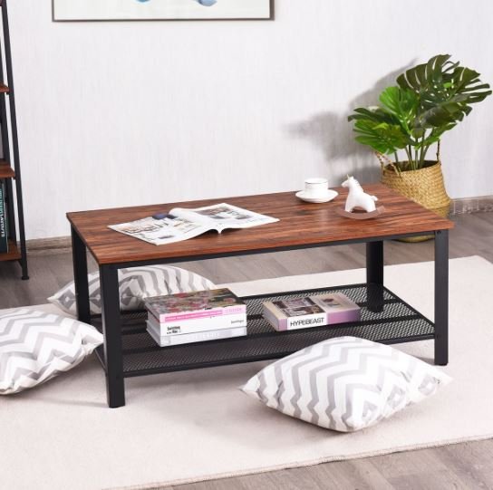 Industrial Coffee Table Modern Wood Metal 106 x 60 x 45 cm