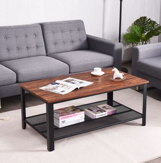 Industrial Coffee Table Modern Wood Metal 106 x 60 x 45 cm