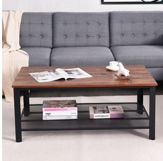 Industrial Coffee Table Modern Wood Metal 106 x 60 x 45 cm