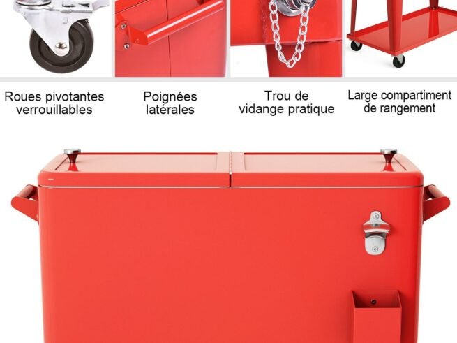 76 Liter Cooler Ice Cart Universal Casters and Bottom Shelf for Storing Ice and Drinks