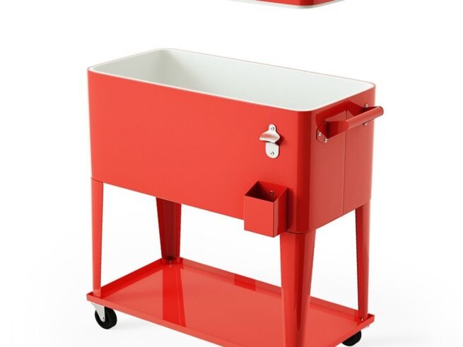 76 Liter Cooler Ice Cart Universal Casters and Bottom Shelf for Storing Ice and Drinks