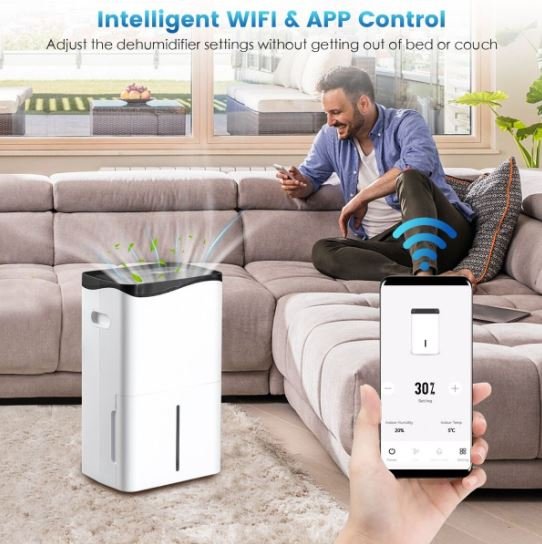 Portable 50L/Day Dehumidifier with App and Wifi 5L Water Tank 60 ㎡