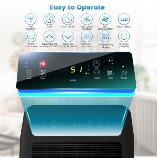 Portable 50L/Day Dehumidifier with App and Wifi 5L Water Tank 60 ㎡