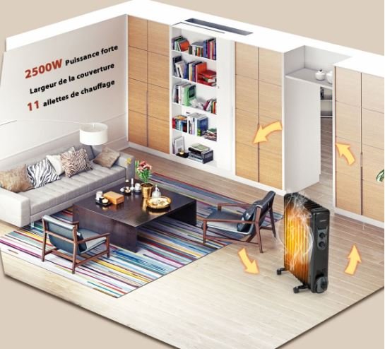 Oil Electric Radiator Space Heater 2500W 3 Power 11 Elements Adjustable Thermostat