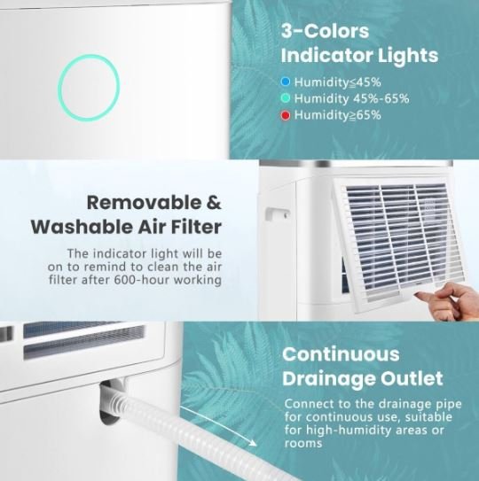 Portable Dehumidifier 25L/Day 30m2 with 6.5L Tank 24H Timer