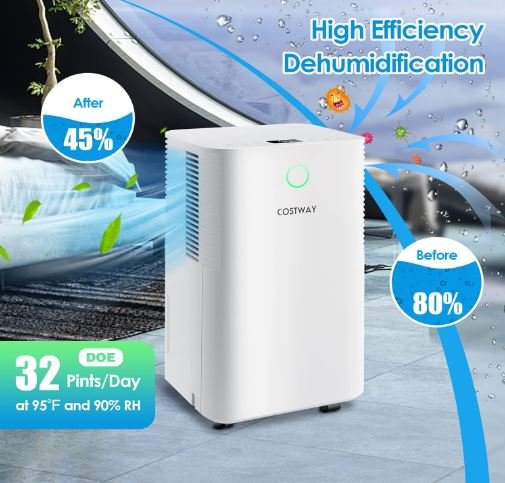 Dehumidifier 14L/Day 2L Water Tank 24H Timer 3 Modes 2 Speeds Automatic