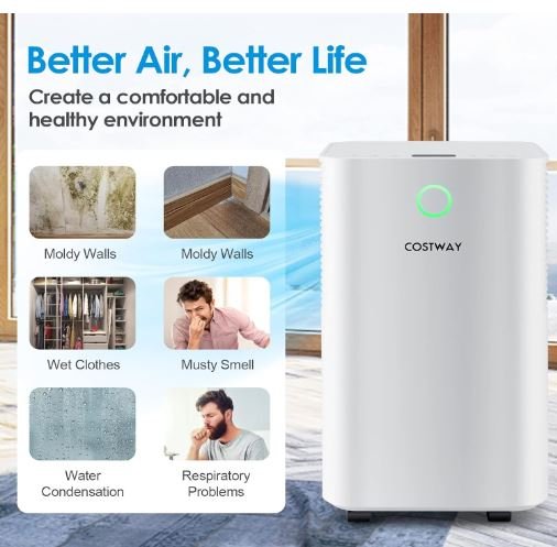 Dehumidifier 14L/Day 2L Water Tank 24H Timer 3 Modes 2 Speeds Automatic