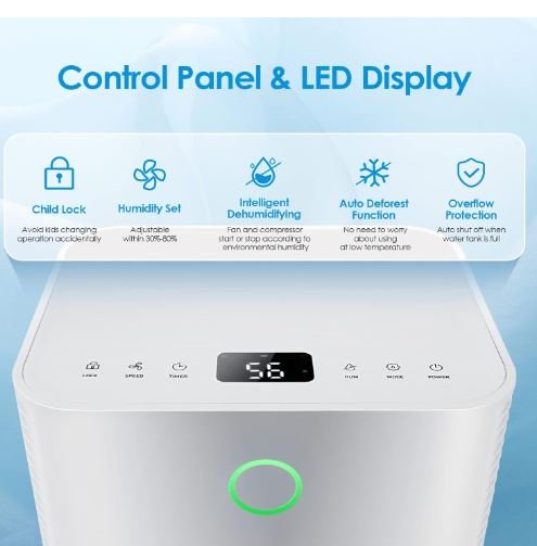 Dehumidifier 14L/Day 2L Water Tank 24H Timer 3 Modes 2 Speeds Automatic