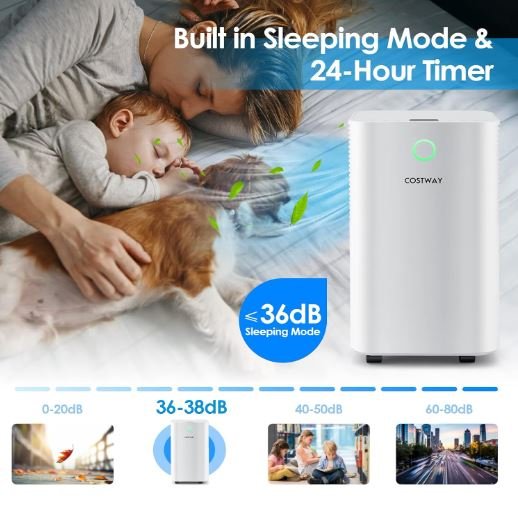 Dehumidifier 14L/Day 2L Water Tank 24H Timer 3 Modes 2 Speeds Automatic