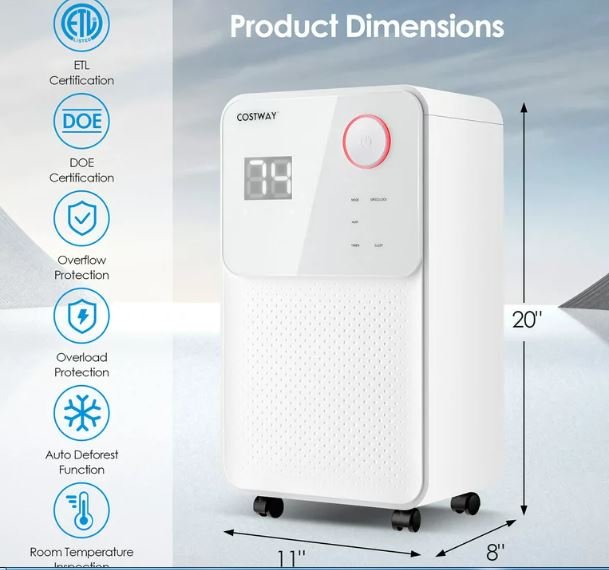 Portable Dehumidifier 15L/Day 15m2 with 2L Tank 24H Timer