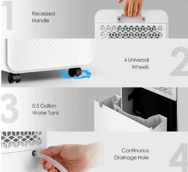 Portable Dehumidifier 15L/Day 15m2 with 2L Tank 24H Timer
