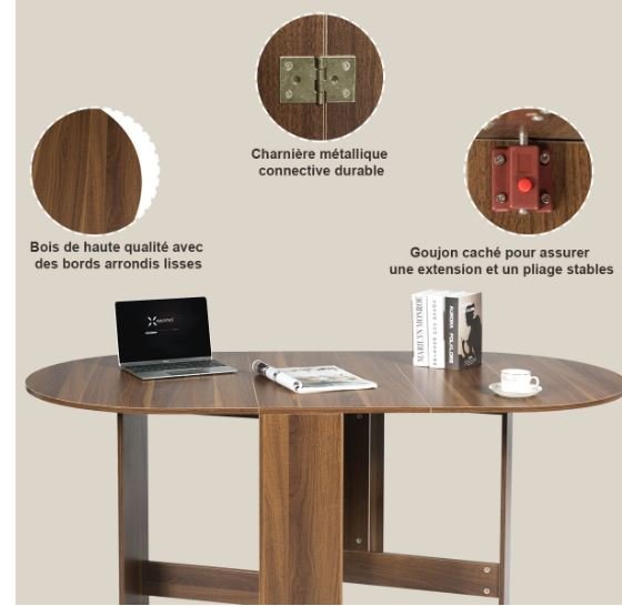 Foldable Wooden Dining Table 163 x 80 x 75CM