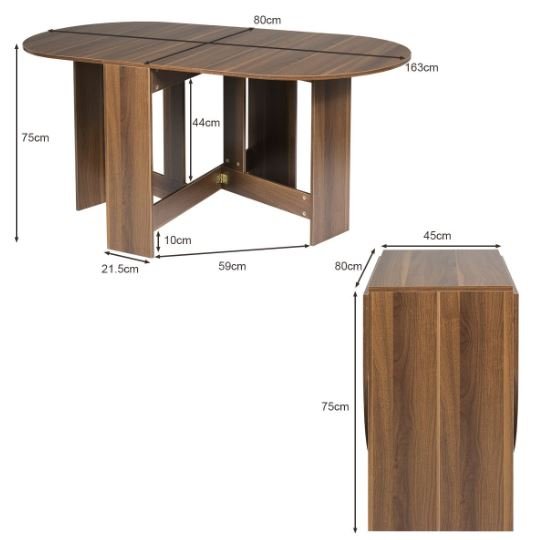 Foldable Wooden Dining Table 163 x 80 x 75CM
