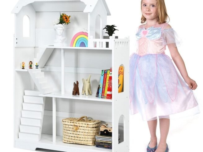 Wooden Dollhouse/Bookcase 3-Tier Anti-Dumping Device Storage Compartment