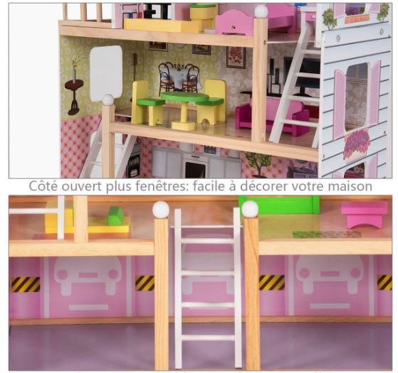 Wooden Doll House 4-Story Villa Dream Dollhouse with Accessories