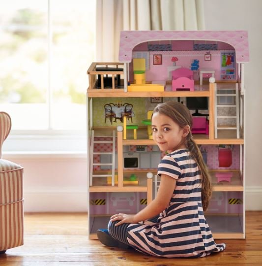 Wooden Doll House 4-Story Villa Dream Dollhouse with Accessories