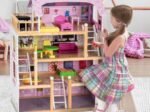 Wooden Doll House 4-Story Villa Dream Dollhouse with Accessories