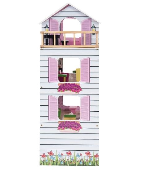 Wooden Doll House 4-Story Villa Dream Dollhouse with Accessories