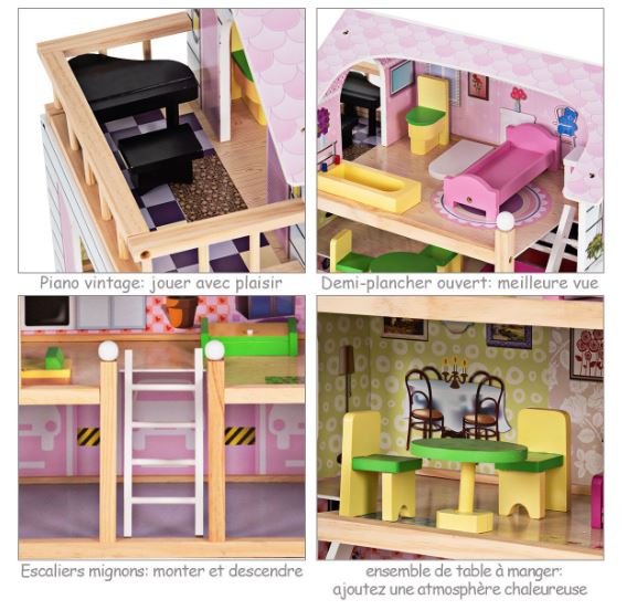 Wooden Doll House 4-Story Villa Dream Dollhouse with Accessories