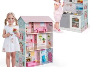 2in1 Dolls House with Children's Kitchen Accessories, Sound, Lights