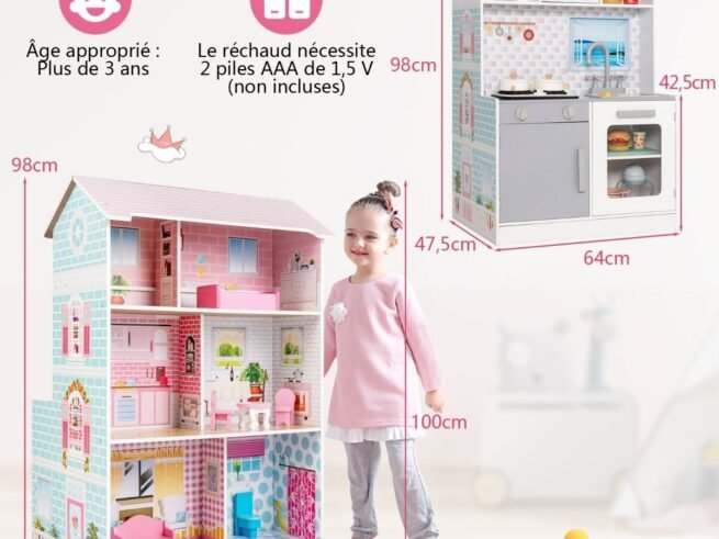 2in1 Dolls House with Children's Kitchen Accessories, Sound, Lights