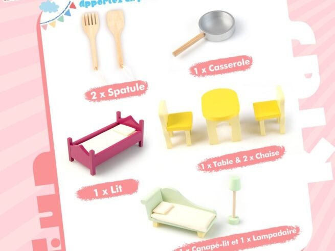 2 in 1 Dolls House with Kitchen 9 Accessories Playhouse