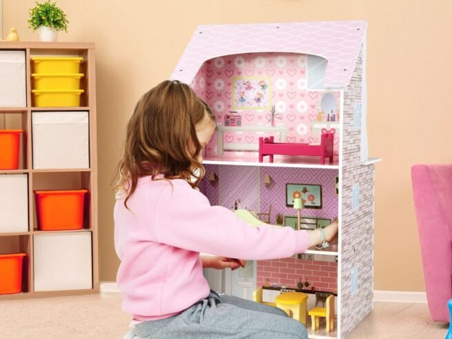 2 in 1 Dolls House with Kitchen 9 Accessories Playhouse