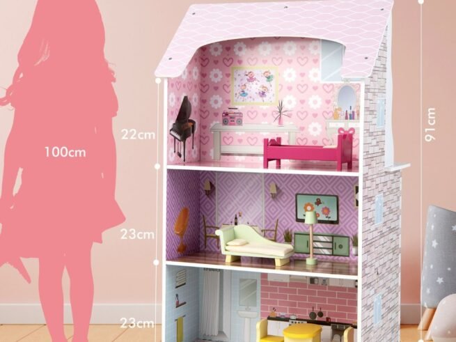 2 in 1 Dolls House with Kitchen 9 Accessories Playhouse