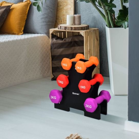 3 Pairs Dumbbells with Storage Rack 1/1,5/2kg Set