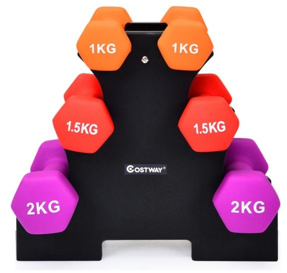 3 Pairs Dumbbells with Storage Rack 1/1,5/2kg Set