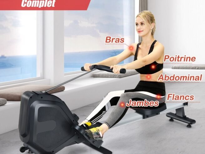 Magnetic Rowing Machine 8-Level Resistance 2 Flexible Wheels LCD Screen