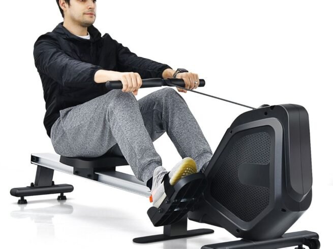 Magnetic Rowing Machine 8-Level Resistance 2 Flexible Wheels LCD Screen
