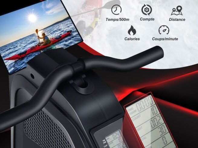 Magnetic Rowing Machine 8-Level Resistance 2 Flexible Wheels LCD Screen