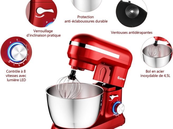 Food Processor Mixer 1300w 4.5L Stainless Steel Bowl 8 Adjustable Speeds