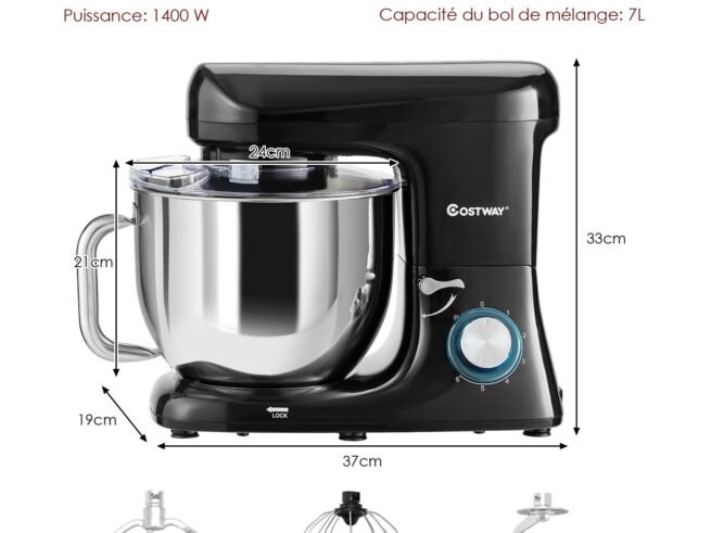 Food Processor Mixer 1400w 7L Stainless Steel Bowl 6 Adjustable Speeds