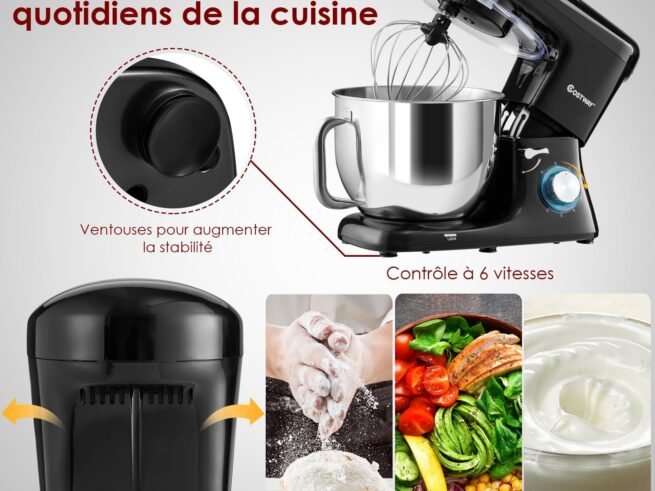 Food Processor Mixer 1400w 7L Stainless Steel Bowl 6 Adjustable Speeds