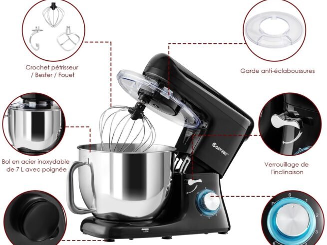 Food Processor Mixer 1400w 7L Stainless Steel Bowl 6 Adjustable Speeds