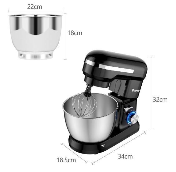 Food Processor 1300W Stand Mixer 4.5L Stainless Steel Bowl 8 Adjustable Speeds